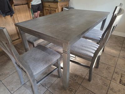 Gray Dining Table Set with 4 Chairs and Bench - 37" x 60"