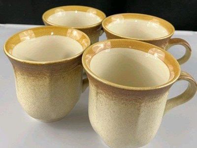 SET of eight (8) vintage Mikasa stonewear mugs cups "Whole Wheat" pattern brown tan speckles handles