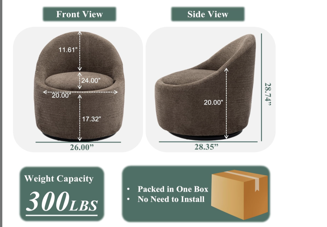 New in box, COLAMY Chenille Fabric 360° Swivel Accent Chair Model.W188
