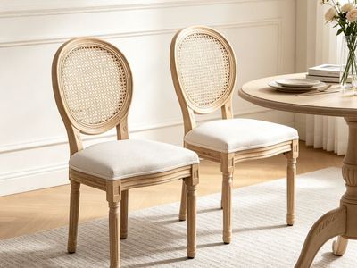 French Country Rattan Dining Chairs Set of 2