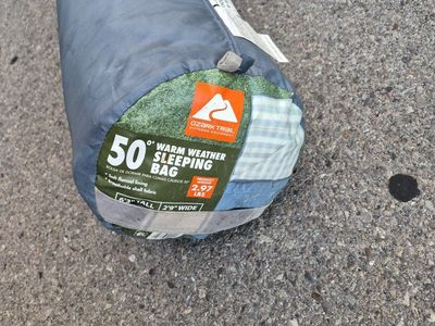 Ozark Trail 50° Warm Weather Sleeping Bag, 6'3" Tall, Lightweight Outdoor Camping Gear machine washable 3 avaliable