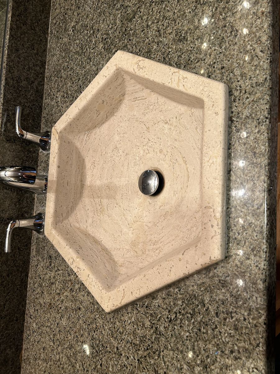 Natural Stone Hexagon Bathroom Vessel Sink - 18.5 Inch Beige Travertine/Marble