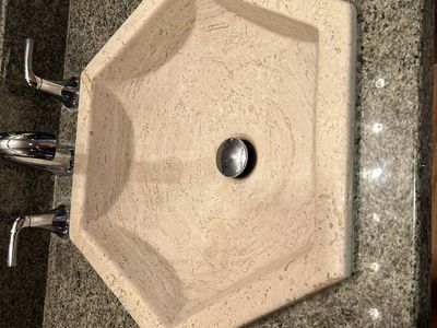 Natural Stone Hexagon Bathroom Vessel Sink - 18.5 Inch Beige Travertine/Marble