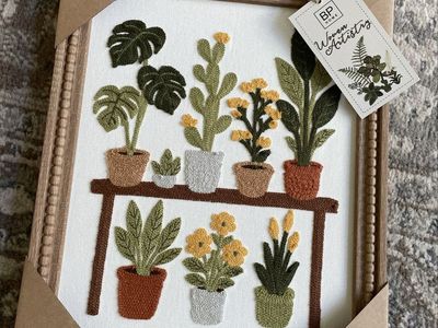 New BP Home Textile Embroidery PLANTS & CACTUS Wall Art Decor 15” X 12”