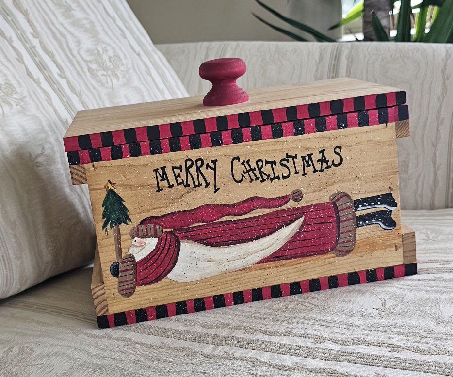 Handmade Wooden Christmas Storage Box with Lid 11"×7"×6.5"