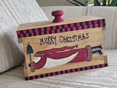 Handmade Wooden Christmas Storage Box with Lid 11"×7"×6.5"