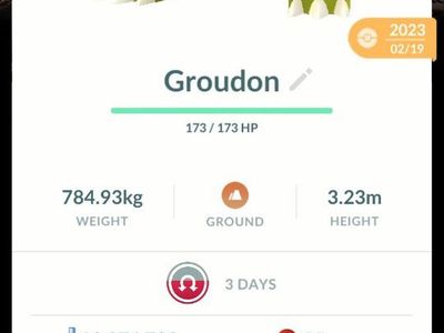 Groudon Pokémon GO Account - CP 4063, Primal Reversion Ready, Max HP, High Stardust & Candy