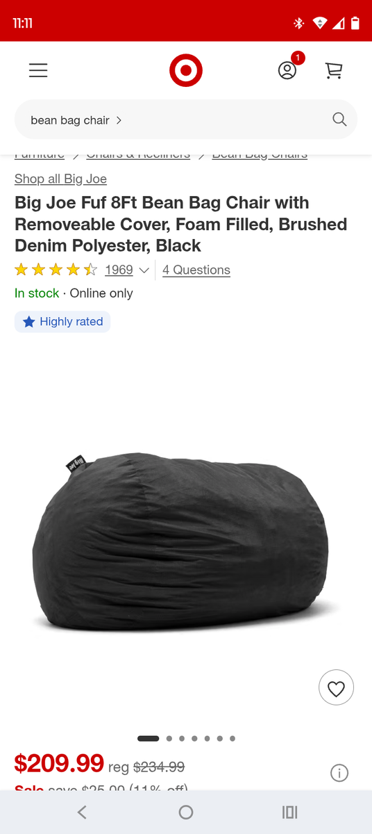Big Joe Fuf XXL Memory Foam Bean Bag