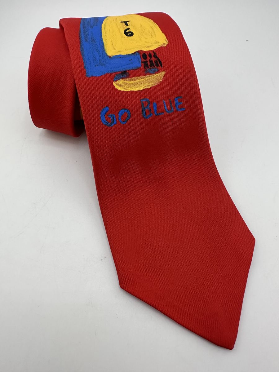 Hand Painted Go Blue Sailboat Novelty Necktie Red Acetate Dad Custom Art Tie 56"