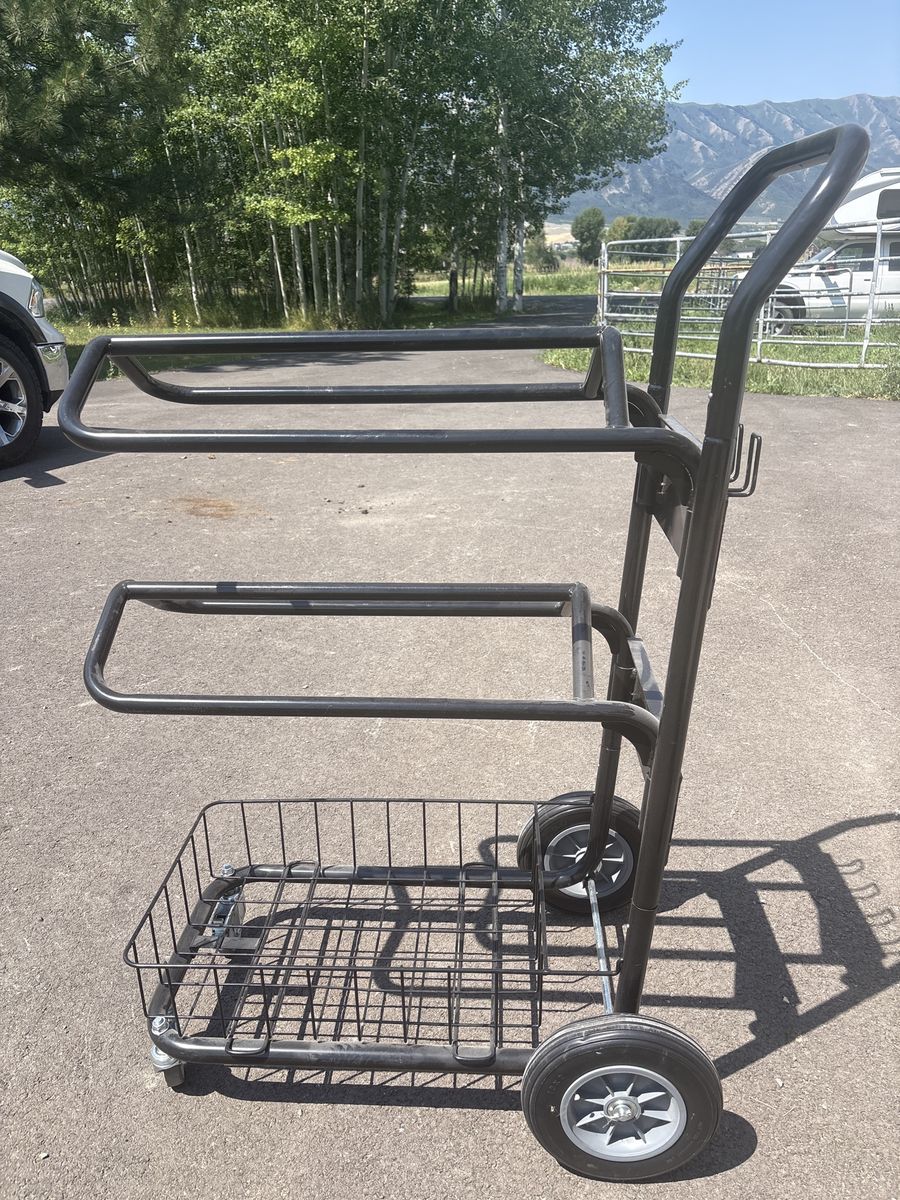 Heavy-Duty 3-Tier Rolling Saddle Rack & Tack Cart with Basket - Black