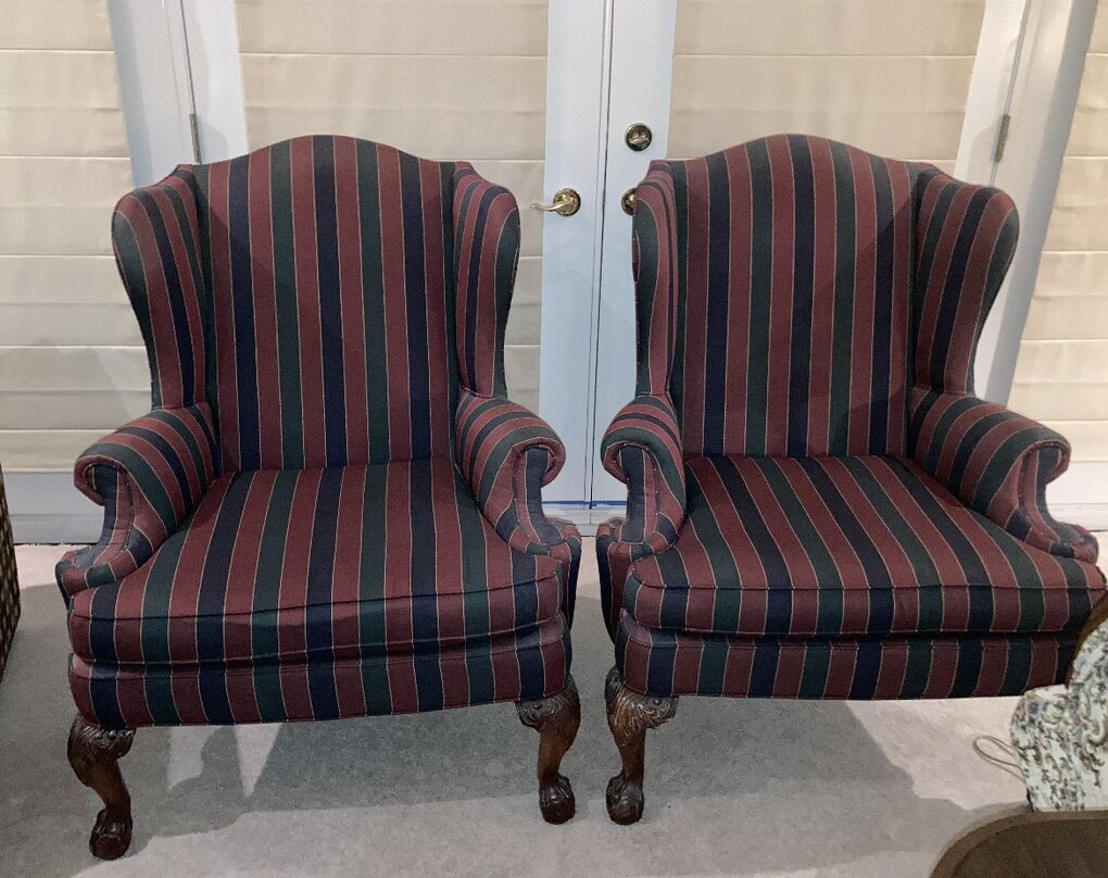 Striped Wingback Chairs
