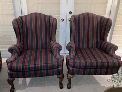Striped Wingback Chairs
