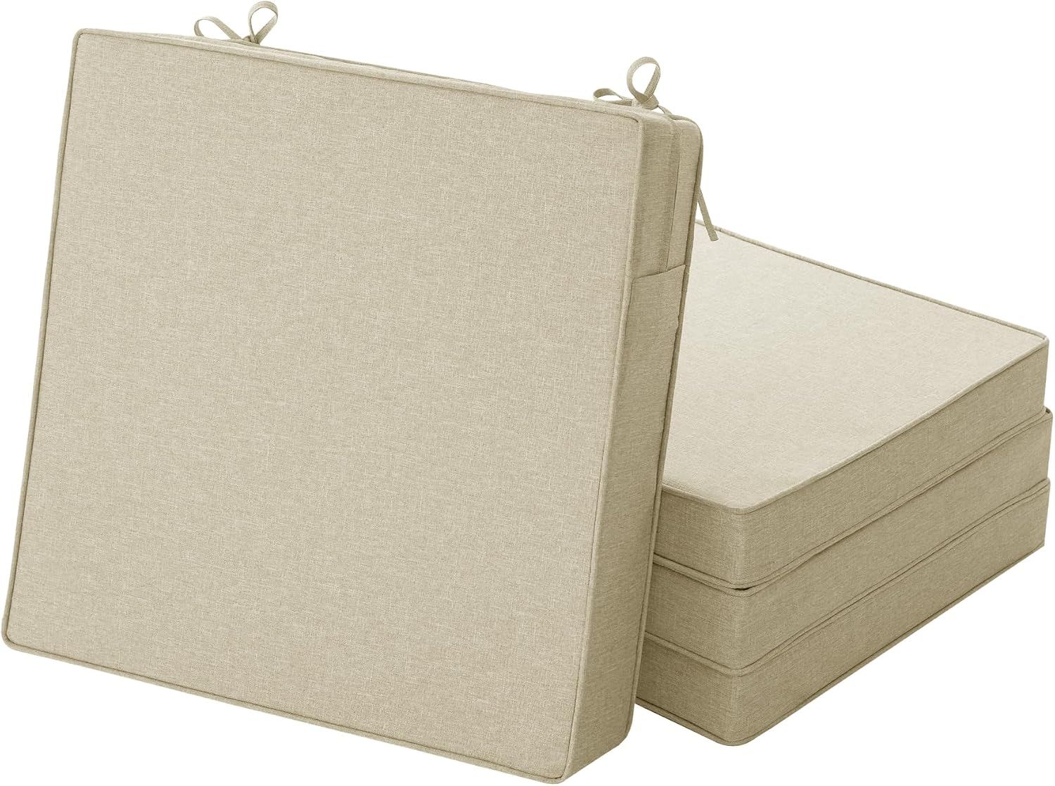 NEW Set of 4 22x22 Outdoor Chair Cushions, Water-Resistant & Fade-Resistant, Beige