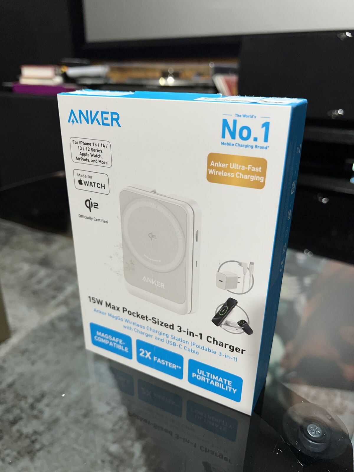 Anker MagGo 3-in-1 Wireless Charging Station – MagSafe Compatible (New Open Box)