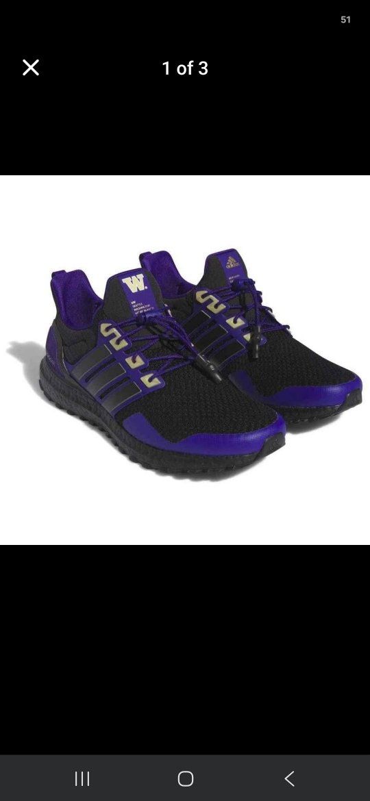 Adidas Ultraboost 1.0 University of Washington Purple Black Size 10 Men's Running Shoes.