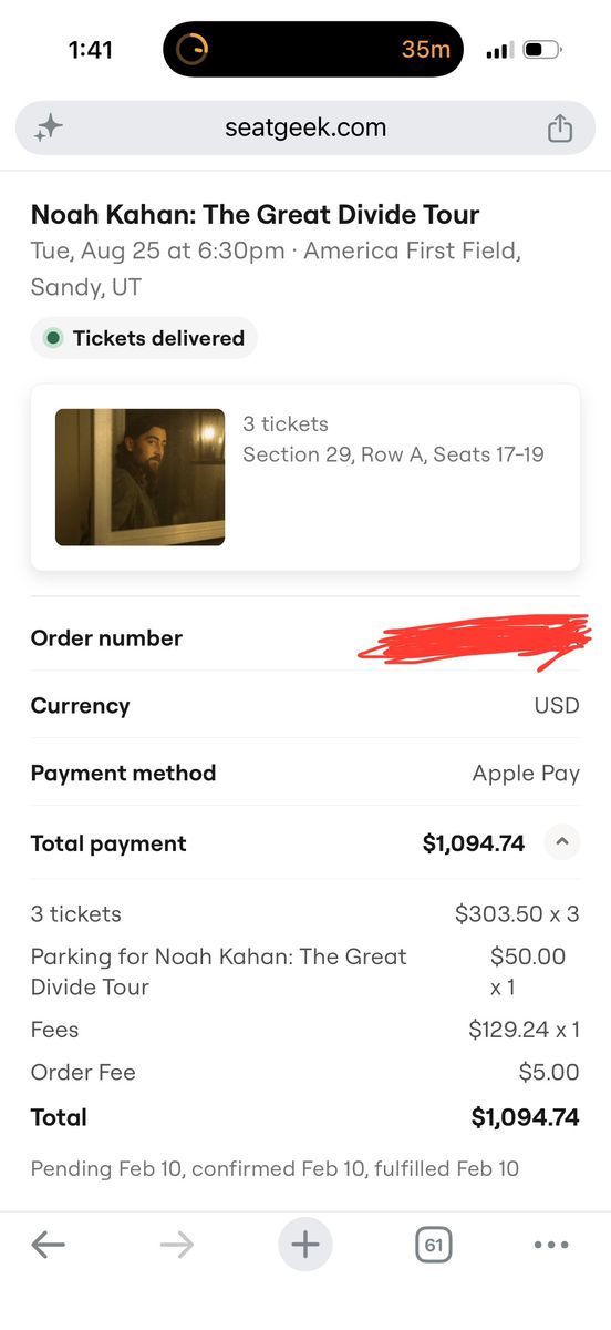Noah Kahan Concert: 3 Tickets for Sandy, Ut Show - Aug 25, 2026