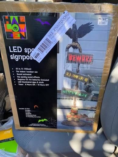 Halloween Raven Crow Lightpost Signpost Sign Up Sound Gravestone Cemetery Statue Figurine Yard Home Decor Decoration Prop