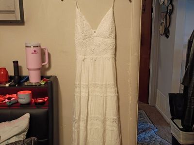 Beautiful White Lace Tiered Maxi Dress, Size Large
