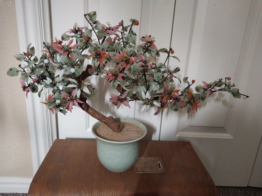 Vintage Chinese Bonsai Glass Porcelain Jade Tree