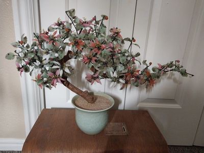 Vintage Chinese Bonsai Glass Porcelain Jade Tree