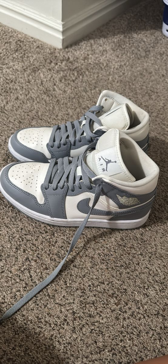 Nike Air Jordan 1 Mid Grey and White Sneakers