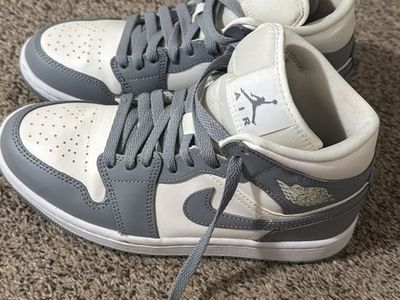 Nike Air Jordan 1 Mid Grey and White Sneakers