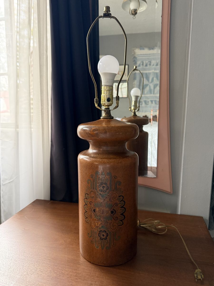 Vintage Mid Century Ceramic Etched Lamp