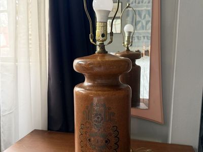 Vintage Mid Century Ceramic Etched Lamp