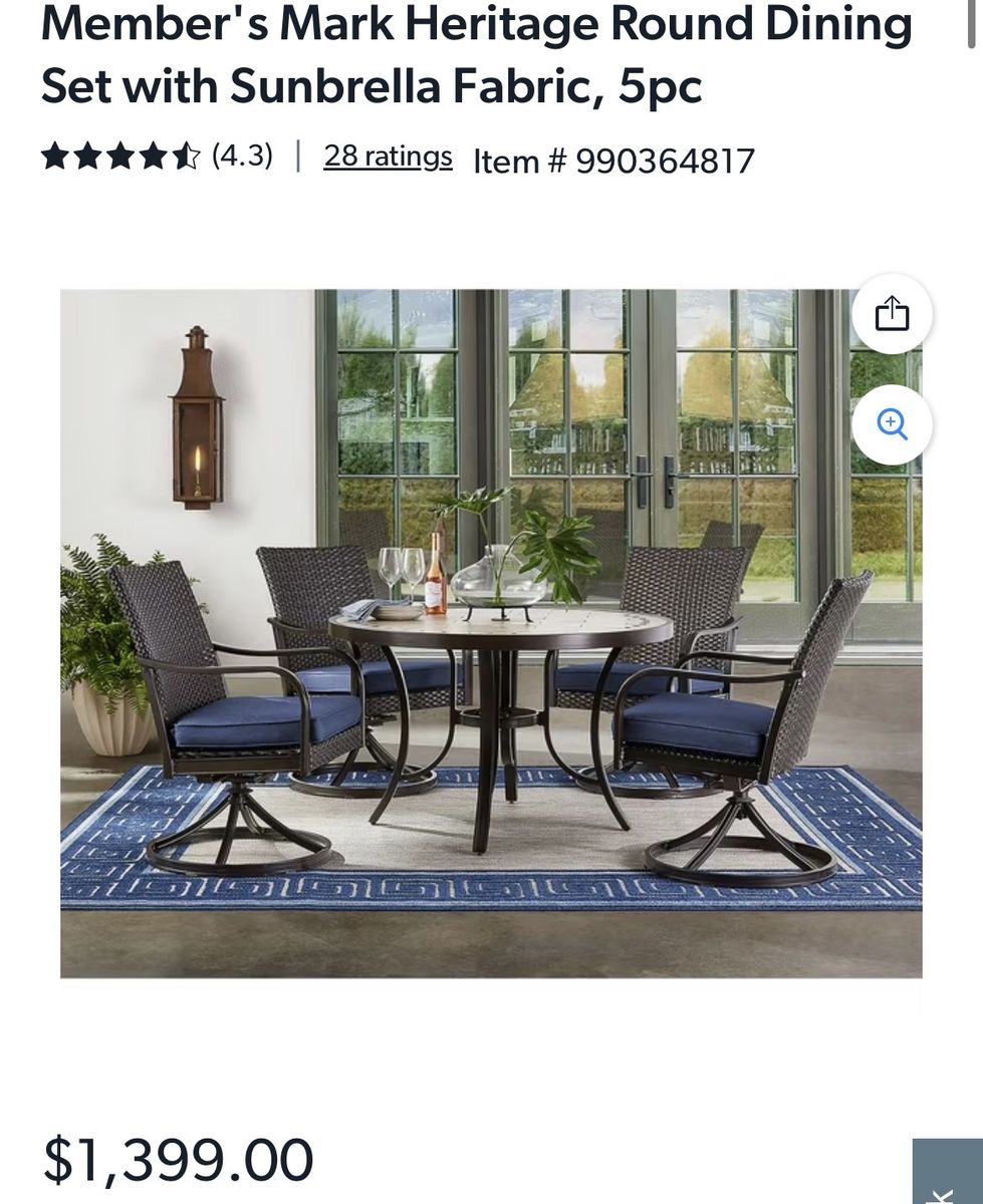 Members Mark 5 Piece Heritage Round Dining Set Patio Furniture