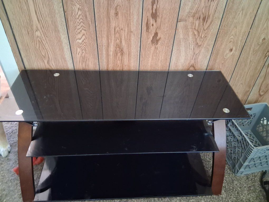 Black Glass TV Stand / Media Console, 3-Tier, for TVs up to 55 inches