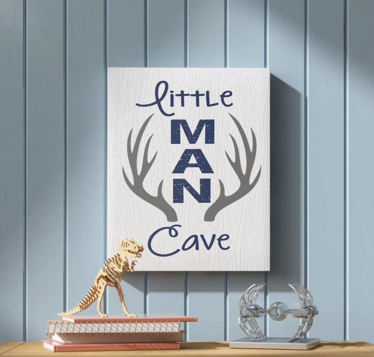 24" x 30" Little Man Cave Antlers by Stupell - Canvas Wrapped Artwork Boys Bedroom Decor