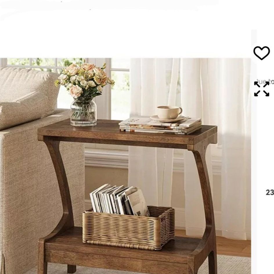 Solider wood End Table with 2 Teir Storage Self