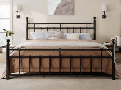 King Size Metal Bed Frame, Platform Bed with Classic Wrought Iron-Art