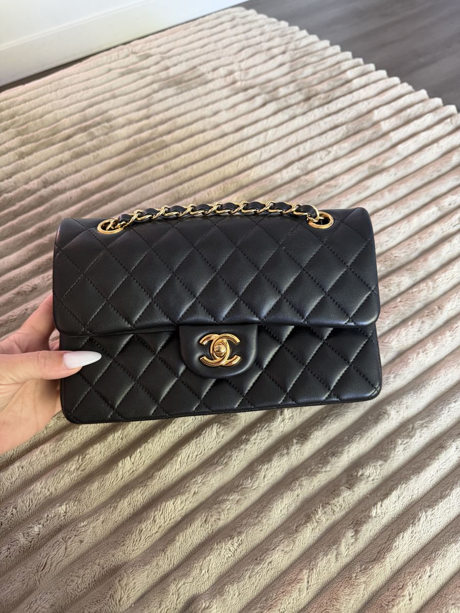Black leather lamb skin bag