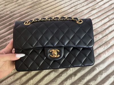 Black leather lamb skin bag