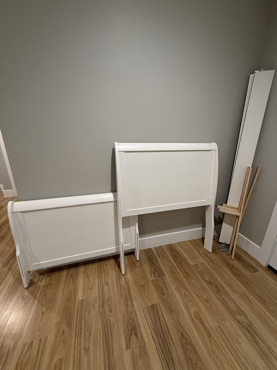 White Wood Sleigh Style Twin Headboard and Footboard - Excellent Condition
