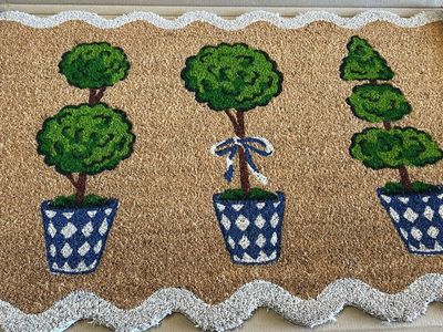 Member's Mark Scalloped Topiary Welcome Mat - 35" x 23" Coir Door Mat for Indoor/Outdoor Use