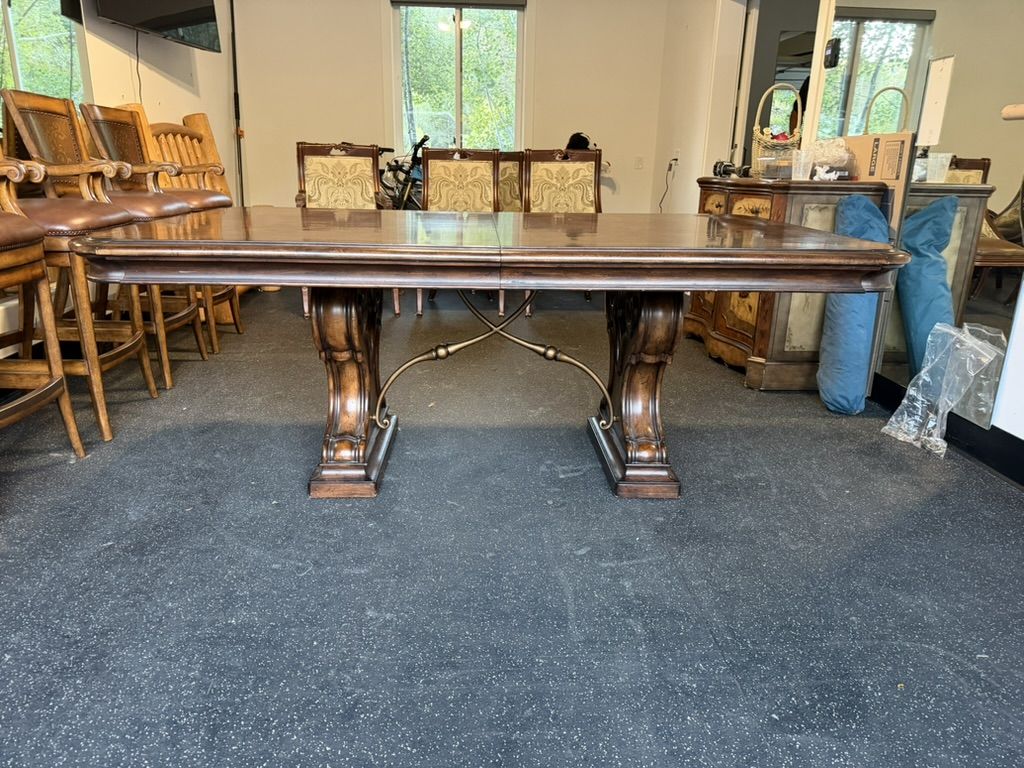 Large Wooden Dining Table with Double Pedestal Base and  Optional Chairs