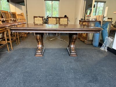 Large Wooden Dining Table with Double Pedestal Base and Optional Chairs