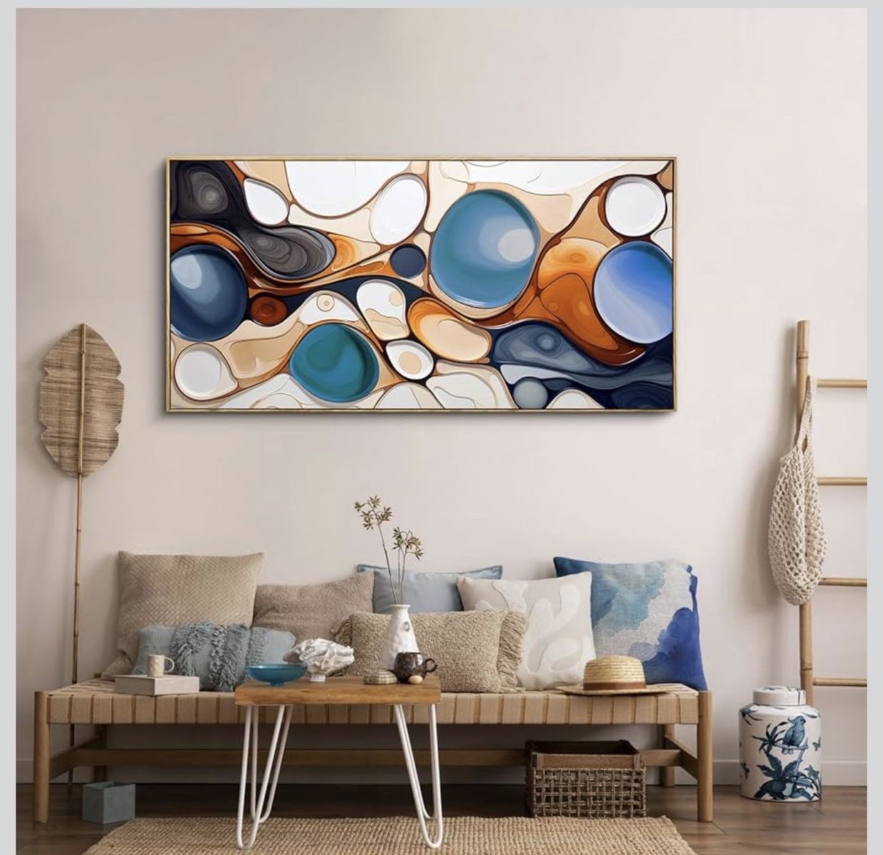 NEW 24x48” Abstract Swirls & Bubbles Framed Canvas Wall Art - Modern Decor