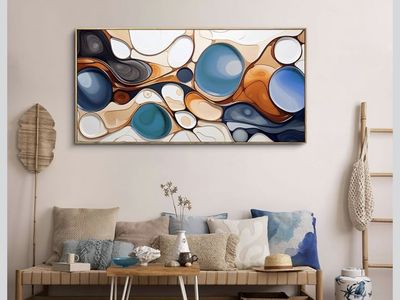 NEW 24x48” Abstract Swirls & Bubbles Framed Canvas Wall Art - Modern Decor