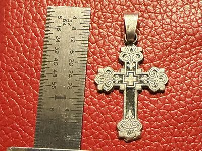 Sterling Silver Ornate Filigree Eastern Orthodox Baptismal Cross Pendant