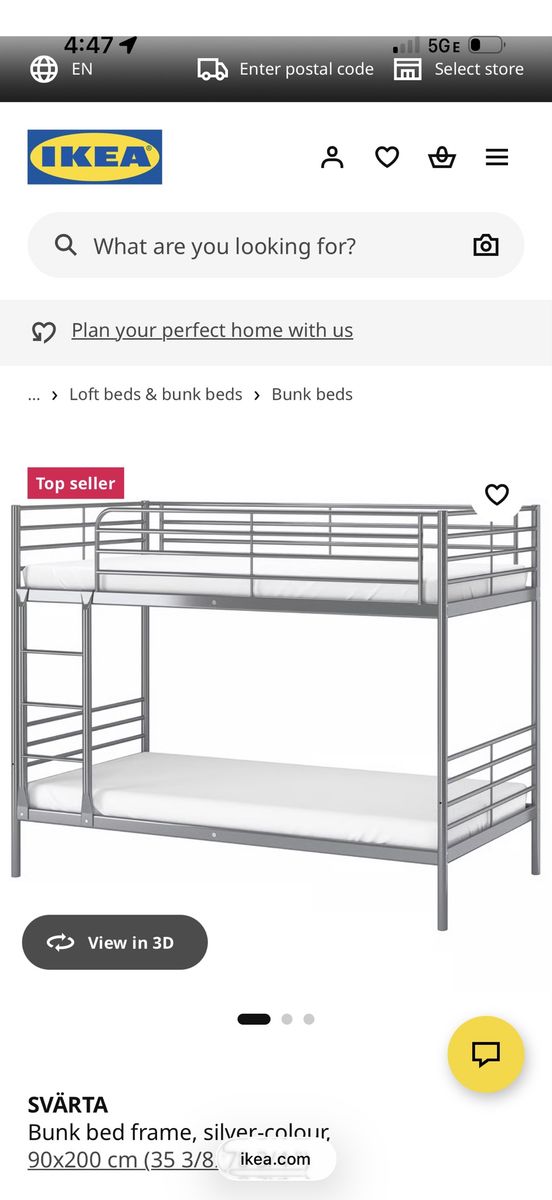IKEA SVÄRTA Silver Bunk Bed Frame - 90x200 cm (Twin Size) - Space-Saving Design