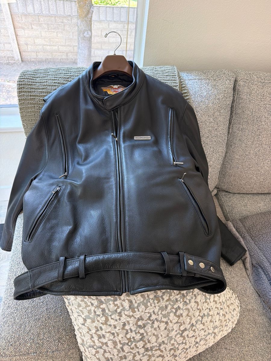 Harley-Davidson Men's Embossed Leather Motorcycle Jacket - Size XXL