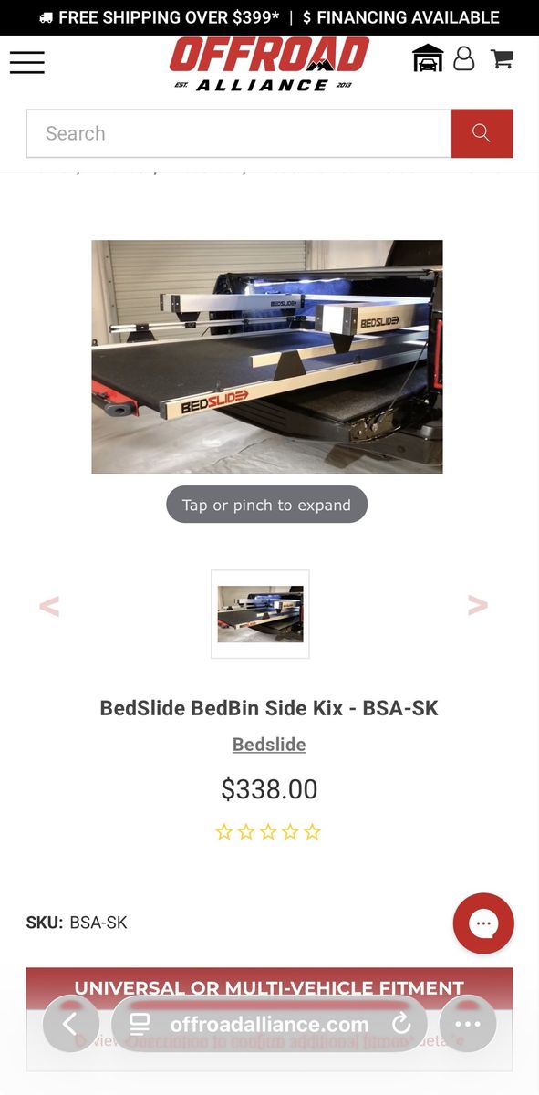 BedSlide BedBin Side Kix (BSA-SK) - 2'7" x 44" for Enhanced Truck Bed Organization