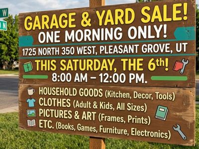 Garage & Yard Sale! Household Goods, Clothes, Art, Books, Furniture, Electronics - Pleasant Grove, UT