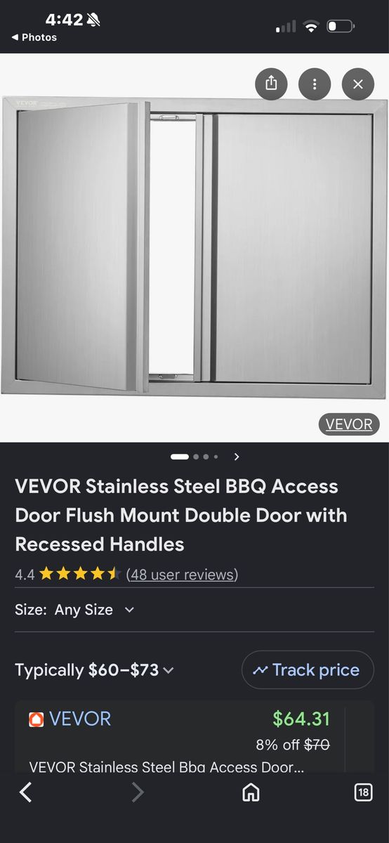 VEVOR Stainless Steel BBQ Access Double Flush Mount Door w/ Recessed Handles - Outdoor Kitchen