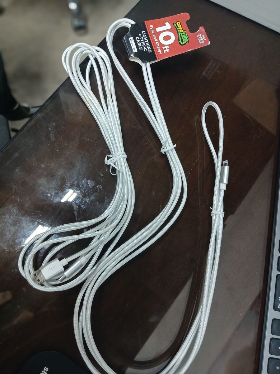 Cordzilla 10ft Lightning to USB-C Sync & 10 ft Charge Cable for iPhone/iPad - White