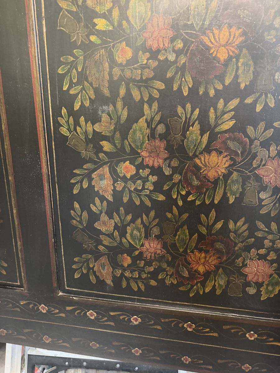 Artisan Queen Bed Frame - hand crafted cottagecore with whimsical - hand painted florals