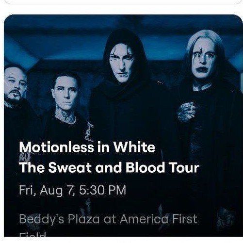 Motionless In White Concert Tickets - The Sweat and Blood Tour - Fri Aug 7 at America First Field